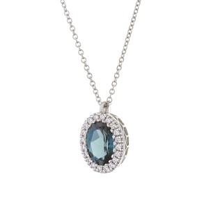 Ροζ χρυσό κολιέ 18K με διαμάντια και london blue topaz . KL0342